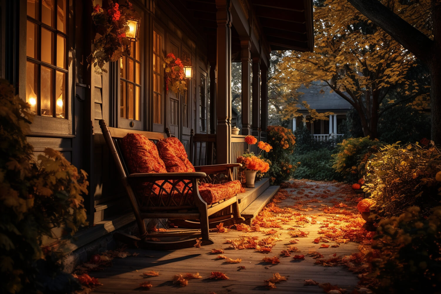 Herbstdämmerung Veranda Sonnenuntergang Szenerie Hintergrund RR7-183