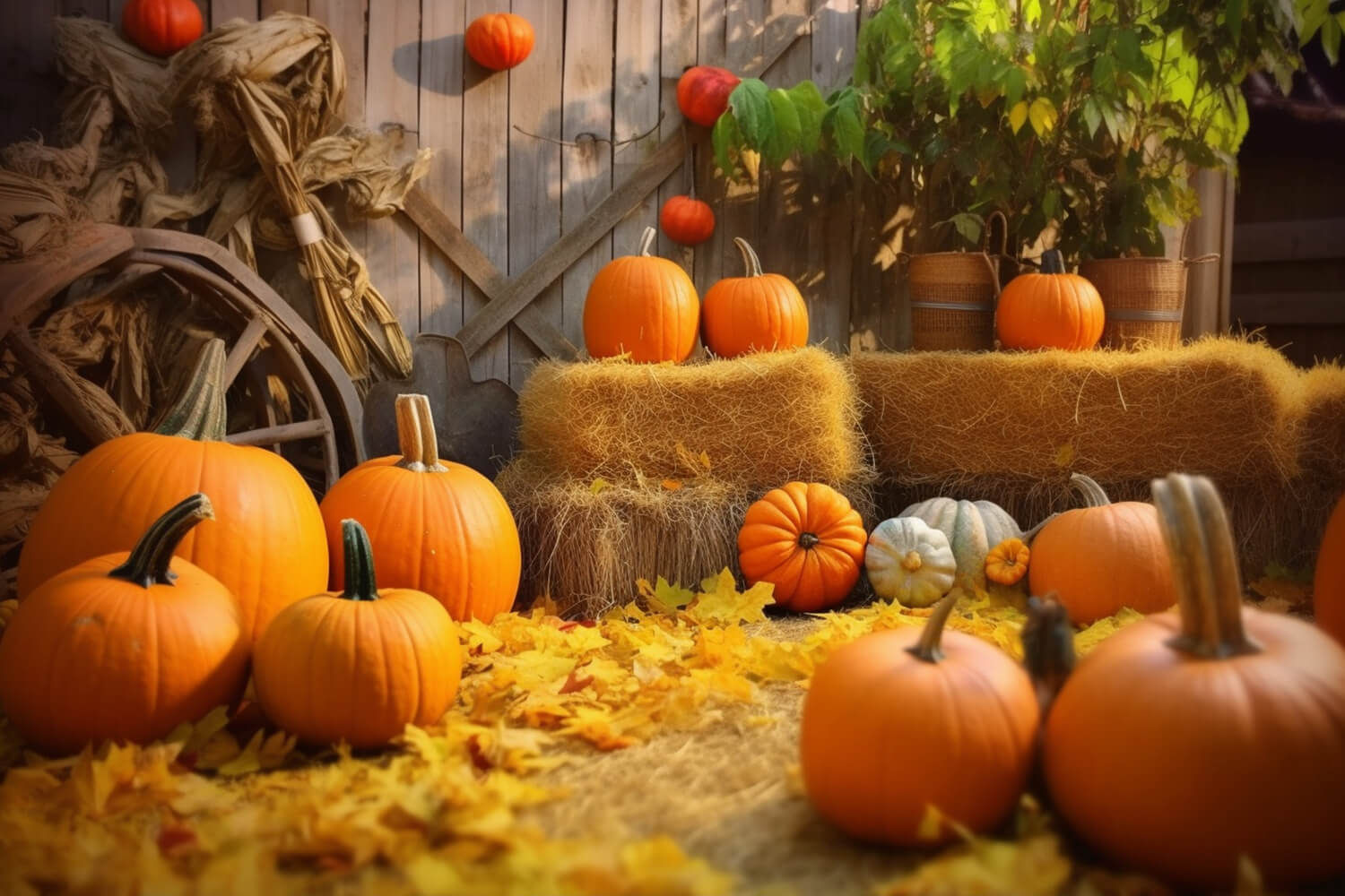 Herbst Scheune Heuhaufen Kürbisse Hintergrund RR7-184