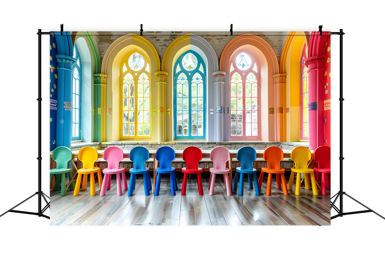 Bunte Klassenzimmer Stühle Back to School Backdrop RR7-202