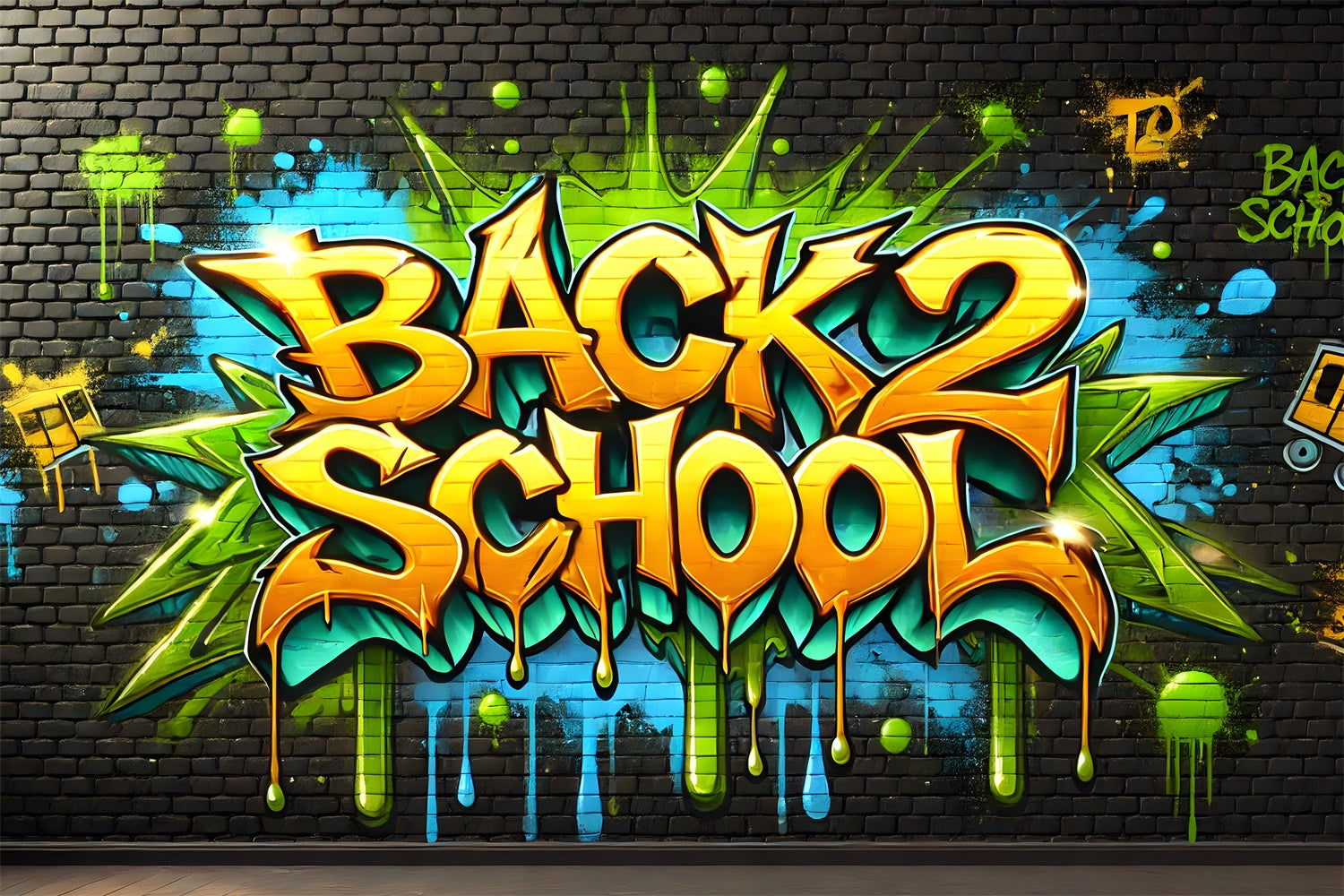 Back to School Backsteinmauer Graffiti Hintergrundkulisse RR7-241