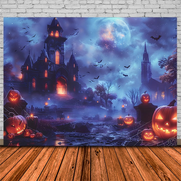 Verwunschener Halloween-Kürbis-Schloss-Hintergrund RR7-246