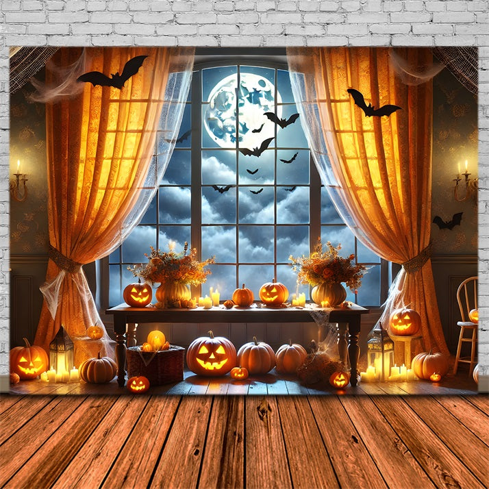 Halloween-Kürbislaternen Vollmond-Fensterhintergrund RR7-292