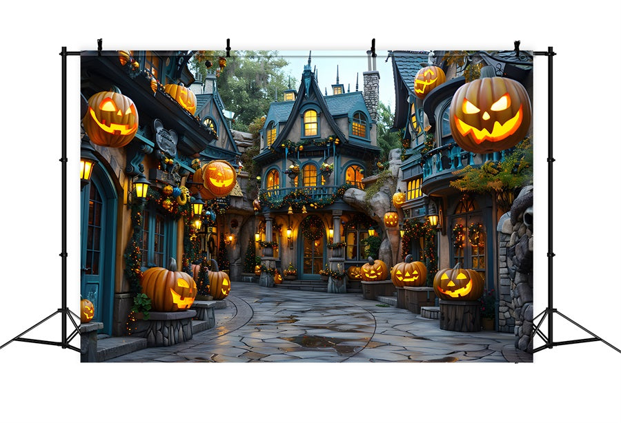 Halloween Enchanted Village mit Kürbislaternen Hintergrund RR7-333