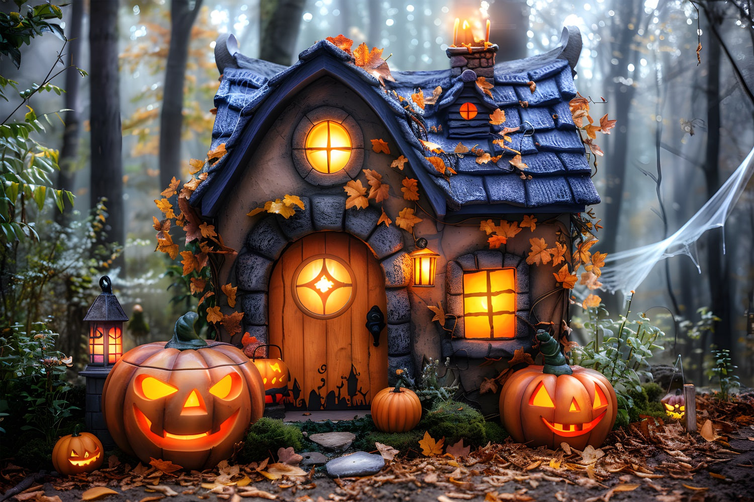 Halloween Verwunschenes Landhaus mit Kürbislaternen RR7-340