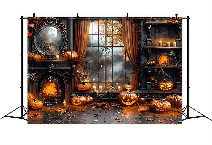 Herbstliche Jack-o'-Lanterns-Kamin-Kulisse RR7-354