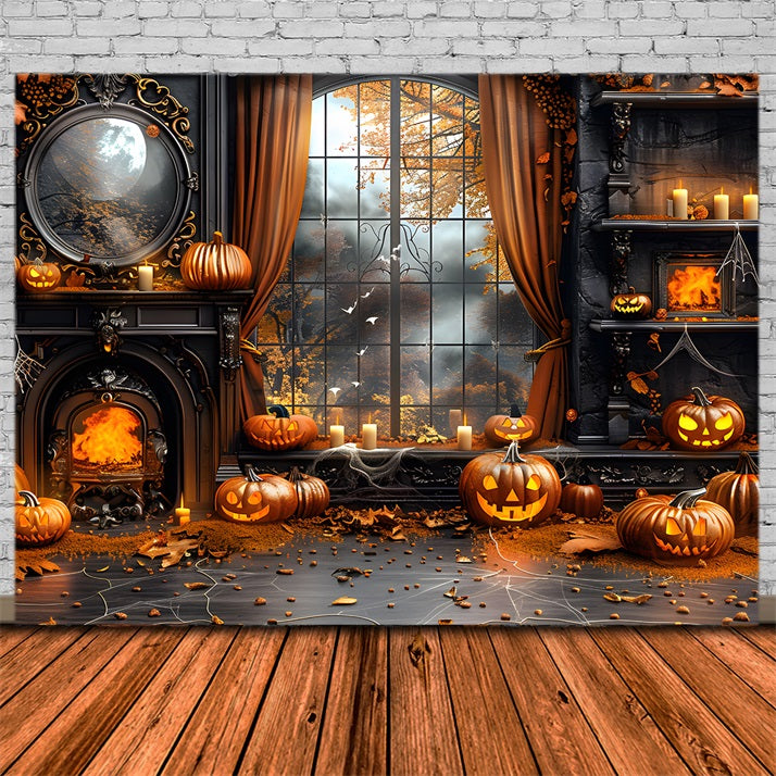 Herbstliche Jack-o'-Lanterns-Kamin-Kulisse RR7-354