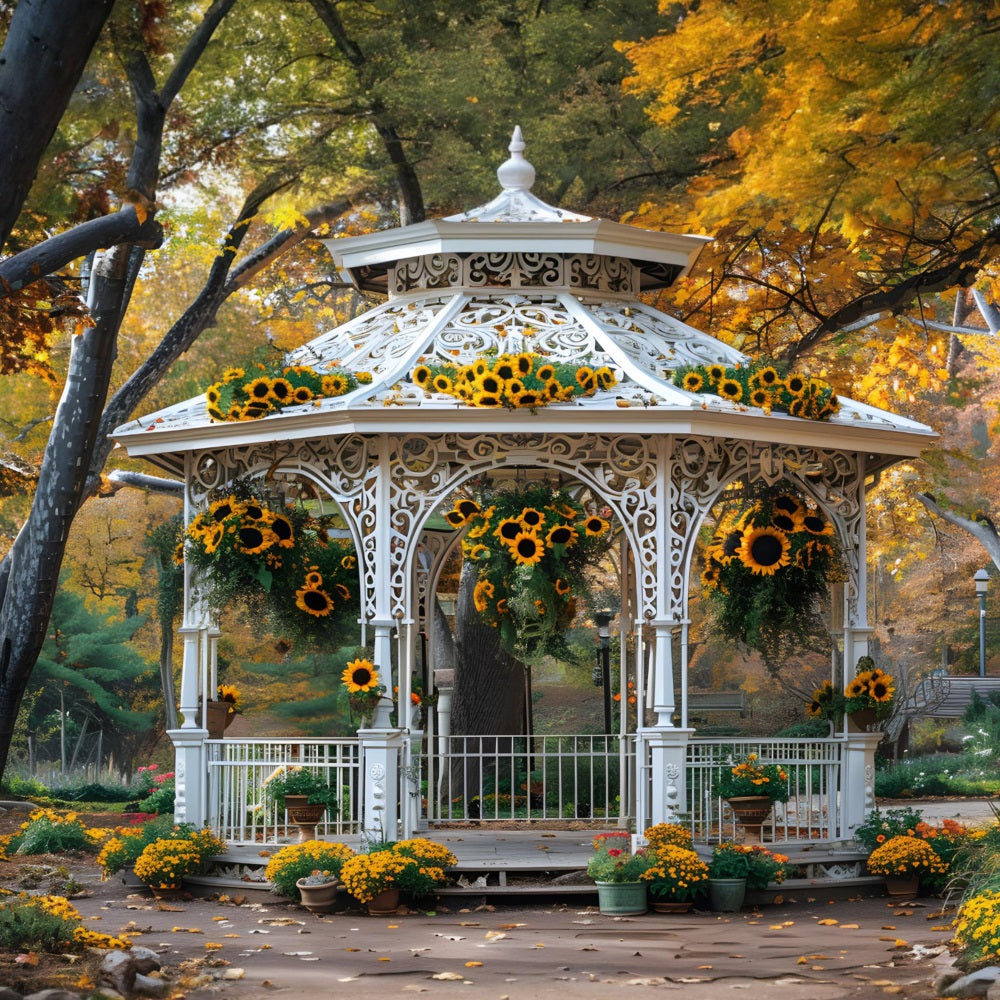 Herbst-Sonnenblumen-Garten-Gazebo-Kulisse RR7-365