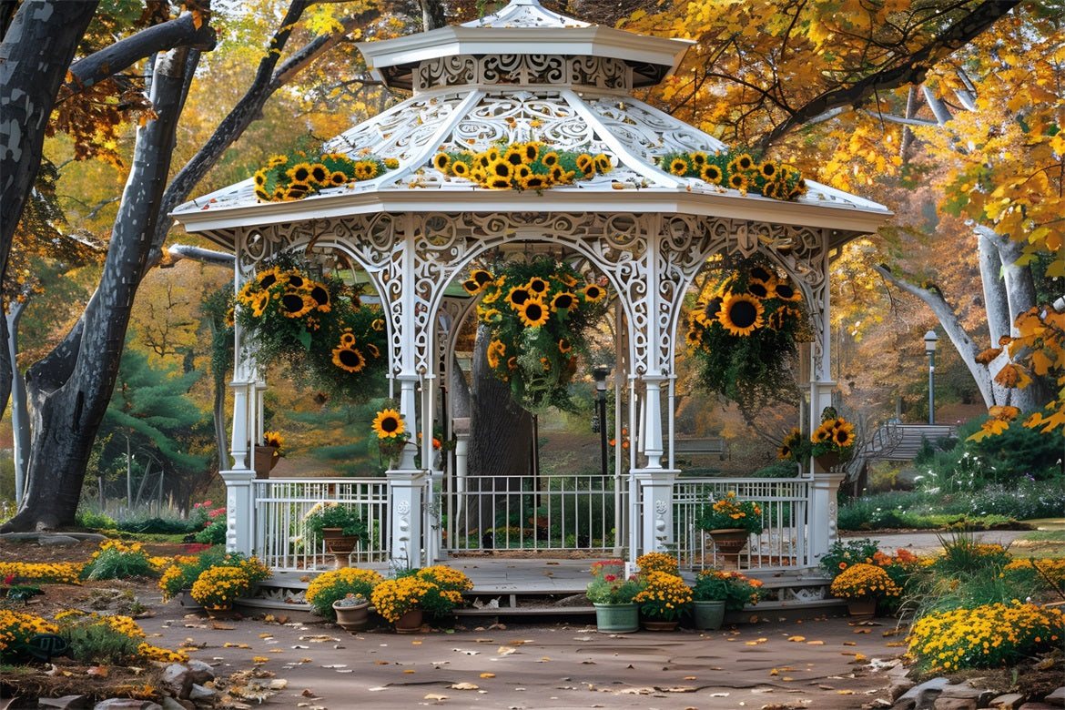 Herbst-Sonnenblumen-Garten-Gazebo-Kulisse RR7-365