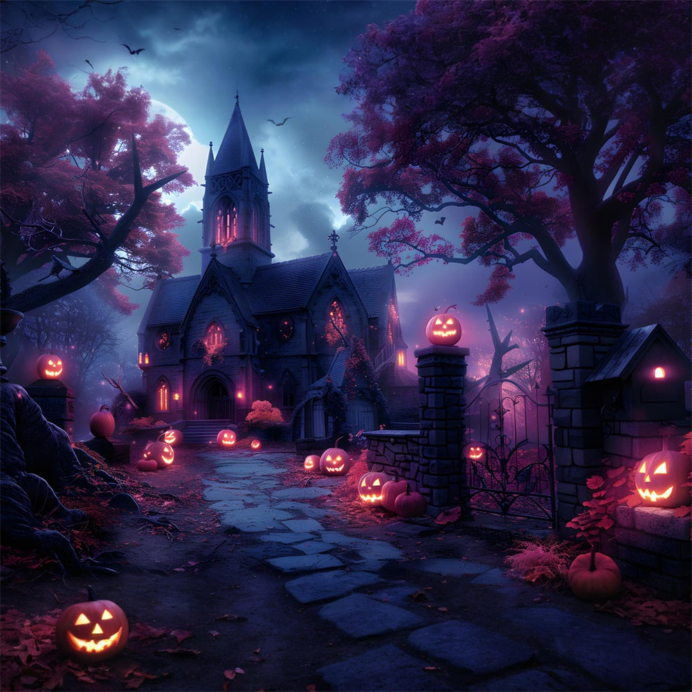 Halloween Spukkirche mit Jack-o'-Lantern Pfad Kulisse RR7-375