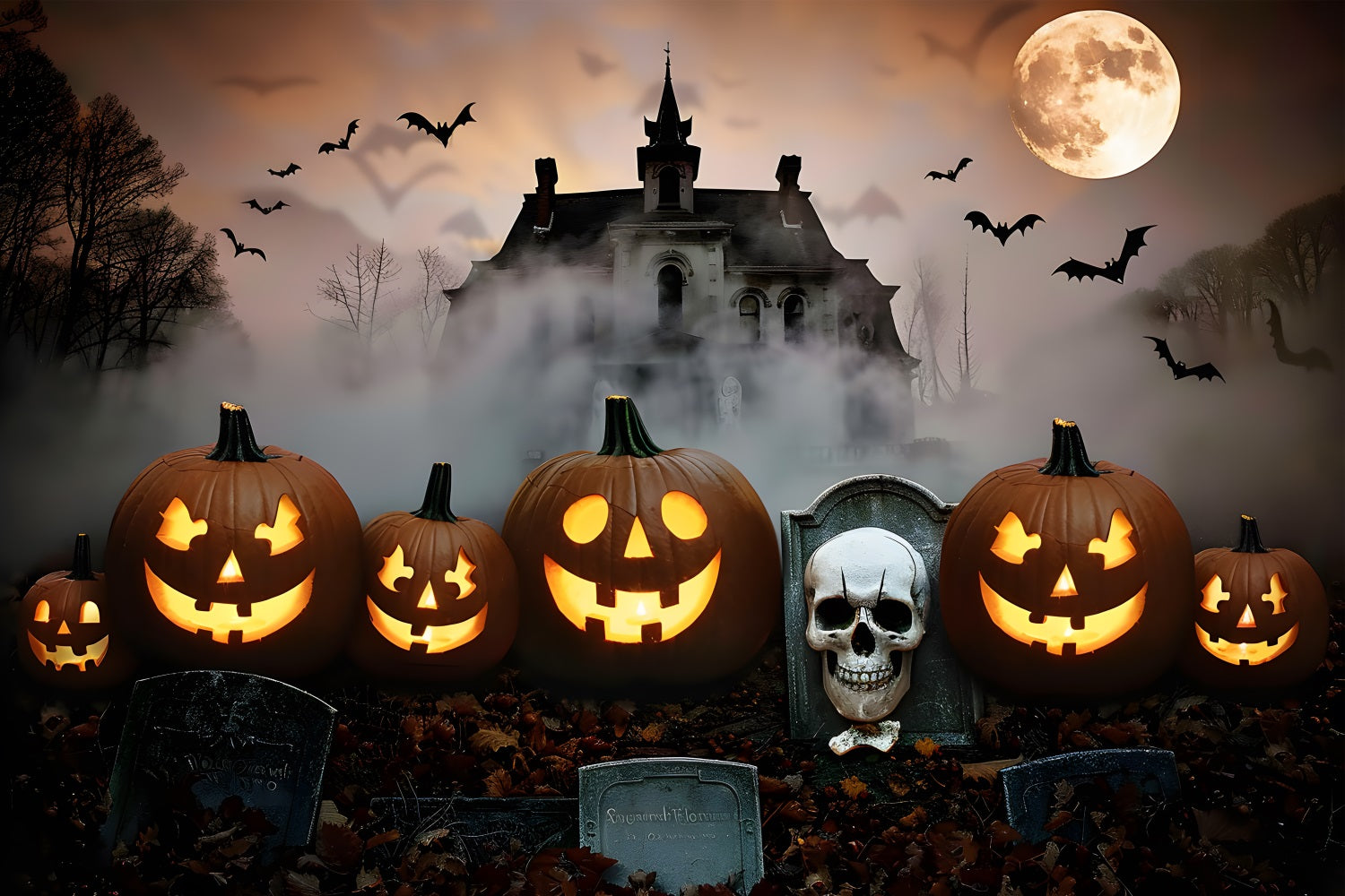 Halloween Friedhof Herrenhaus Jack-o'-Lanterns Backdrop RR7-378