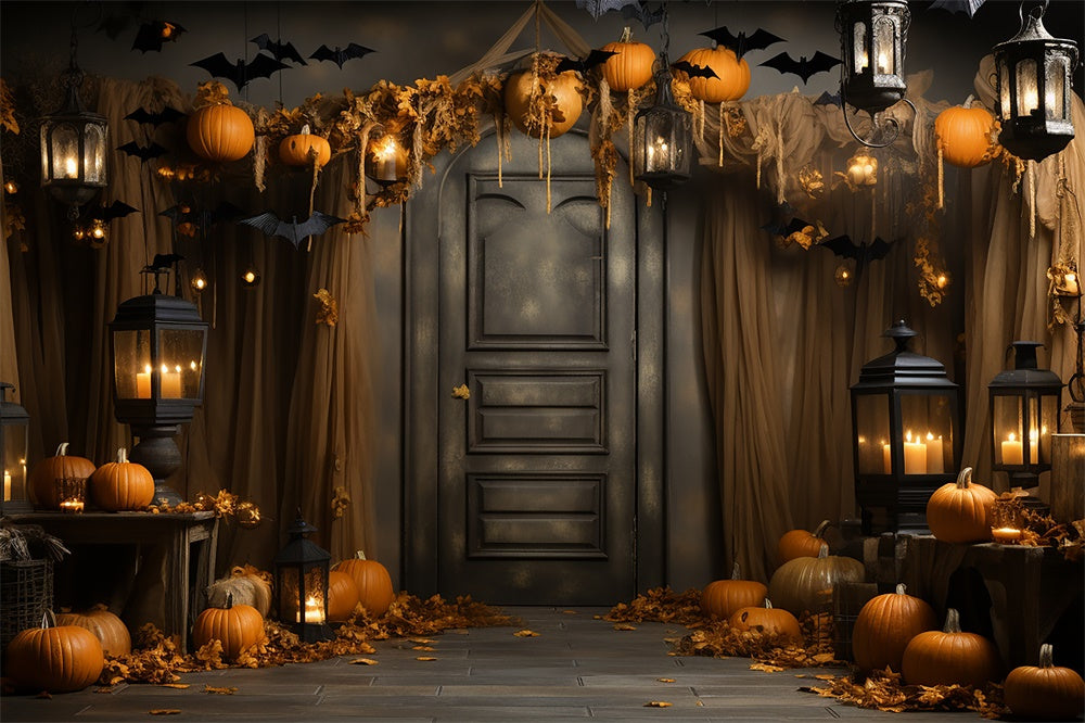 Kürbisse Fledermäuse dekorierte Tür Halloween Hintergrund RR7-400