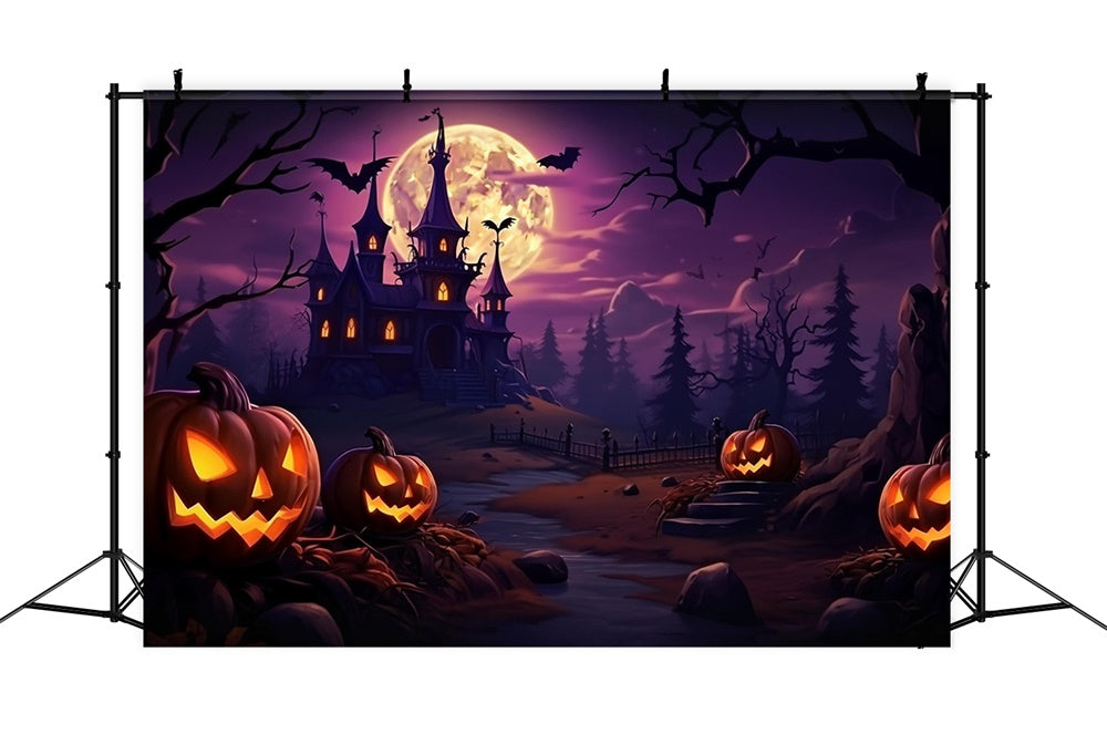 Halloween Lila Himmel Wald Schloss Hintergrund RR7-468