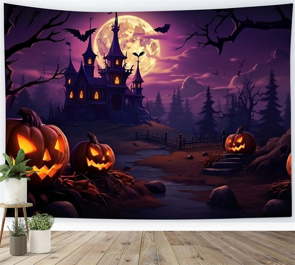 Halloween Lila Himmel Wald Schloss Hintergrund RR7-468