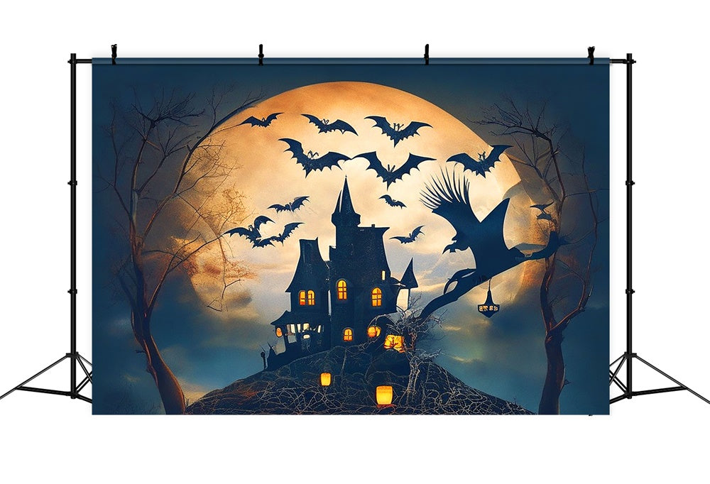 Halloween Vollmond Schloss Fledermäuse Hexe Backdrop RR7-479