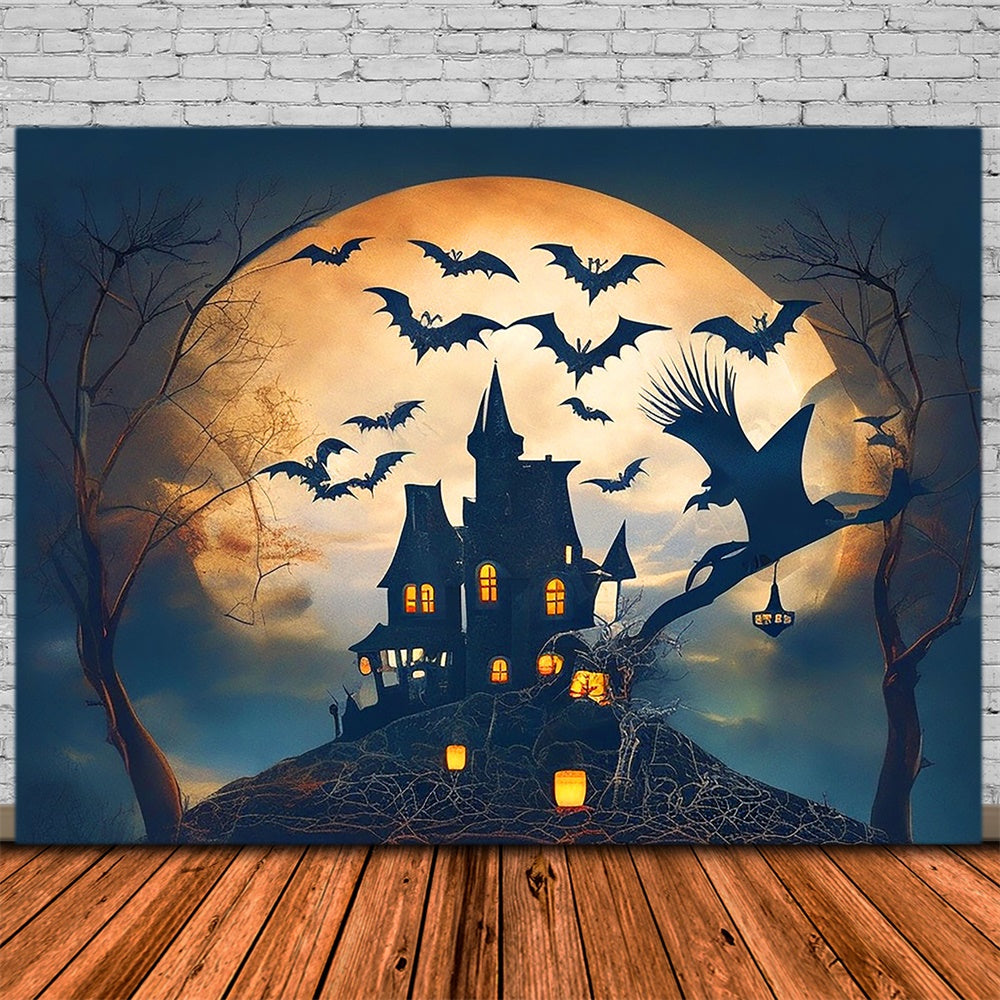 Halloween Vollmond Schloss Fledermäuse Hexe Backdrop RR7-479