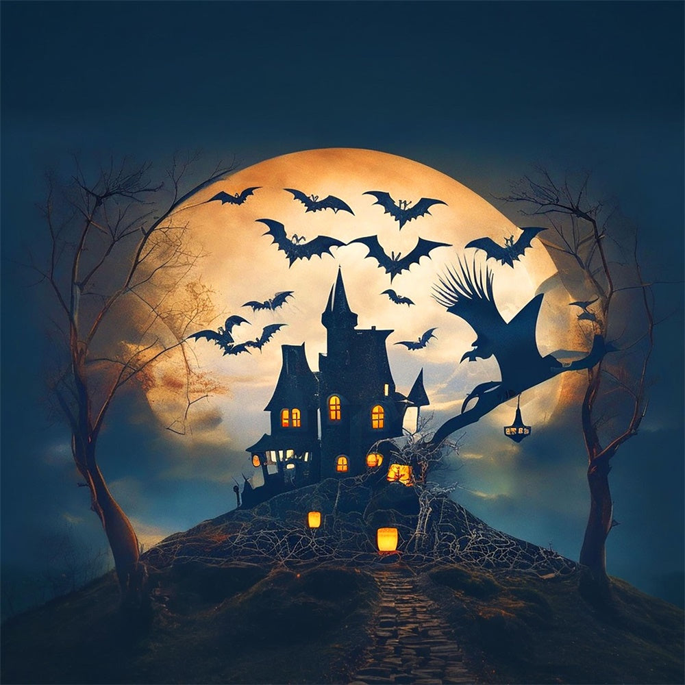 Halloween Vollmond Schloss Fledermäuse Hexe Backdrop RR7-479