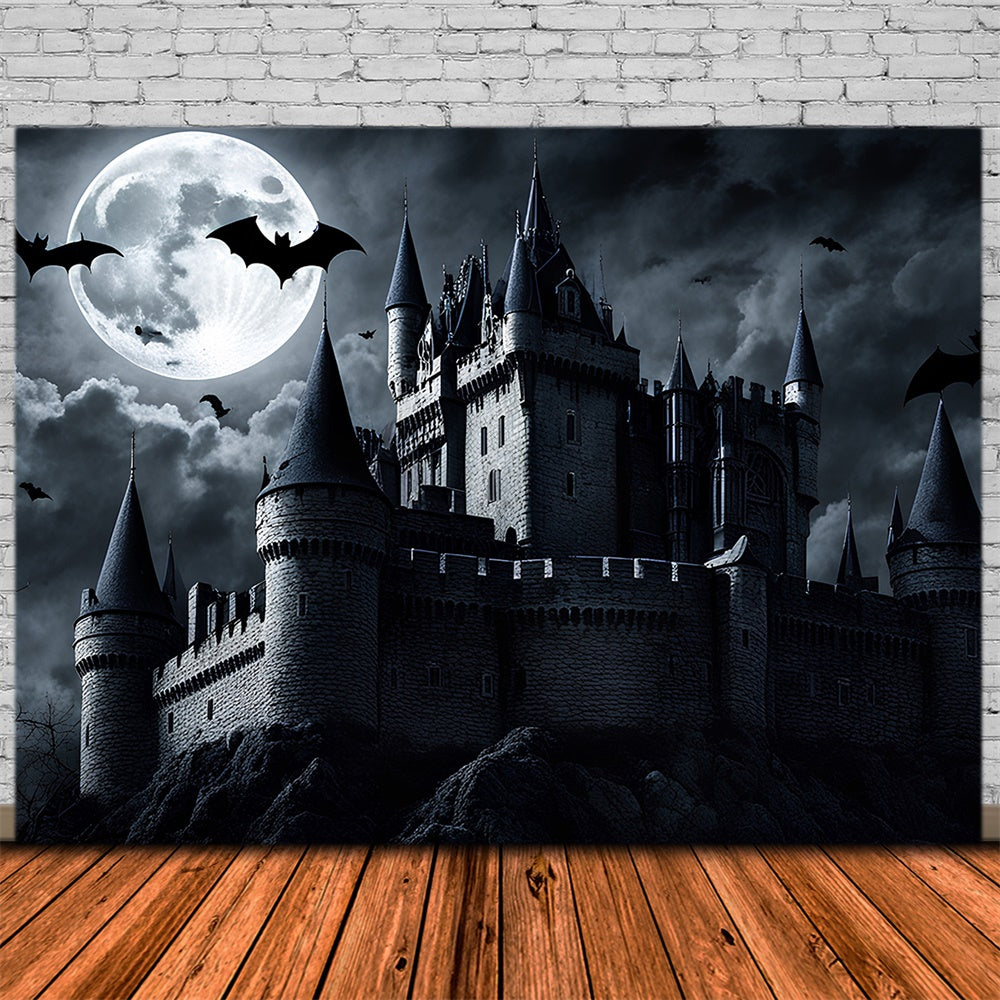 Dunkles Schloss Halloween Vollmond Fotokulisse RR7-500
