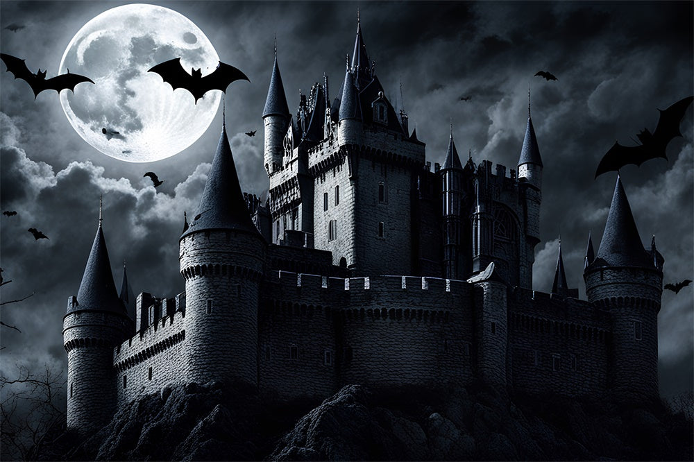 Dunkles Schloss Halloween Vollmond Fotokulisse RR7-500