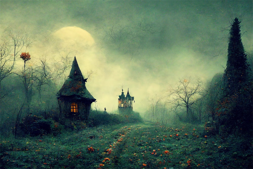 Halloween Gruseliger Waldweg Hintergrund RR7-507