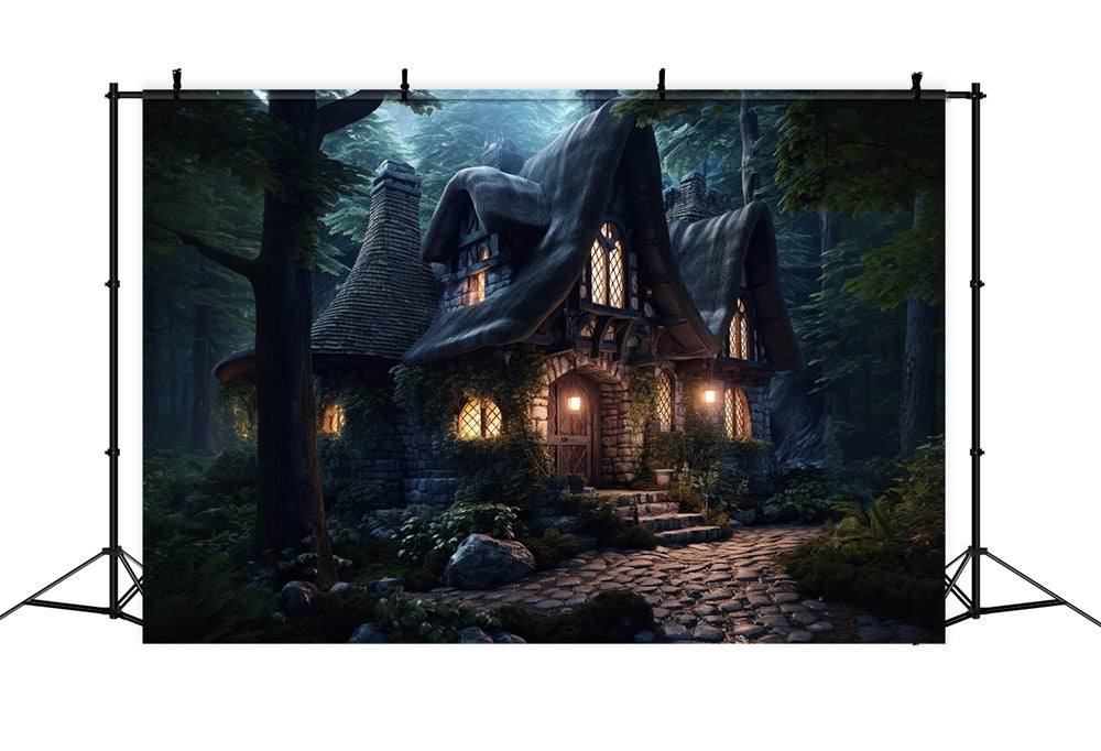 Gespenstischer Wald Steinhaus Halloween Hintergrund RR7-508