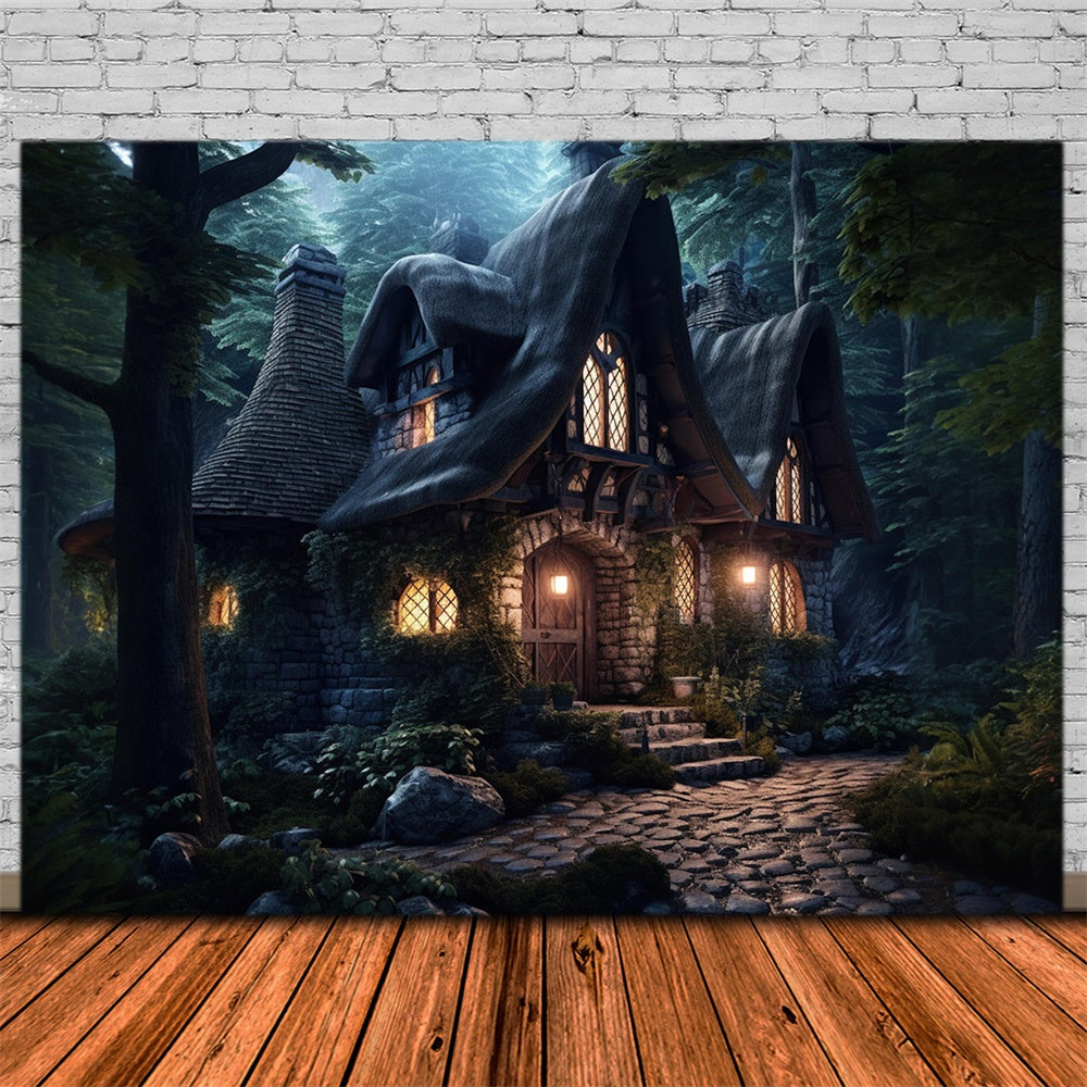 Gespenstischer Wald Steinhaus Halloween Hintergrund RR7-508