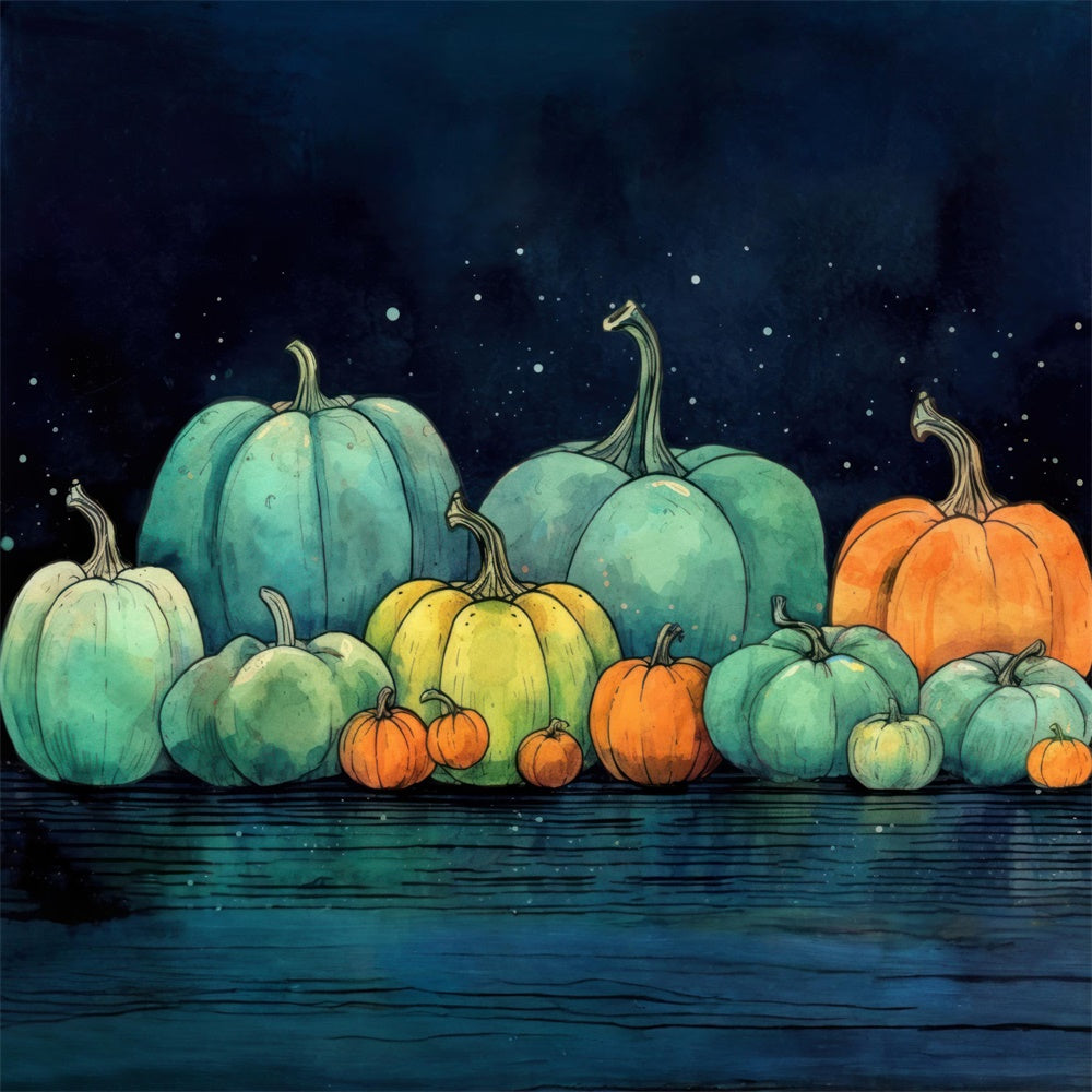 Halloween Aquarellmalerei Kürbisse Backdrop RR7-509