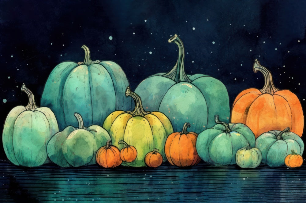 Halloween Aquarellmalerei Kürbisse Backdrop RR7-509