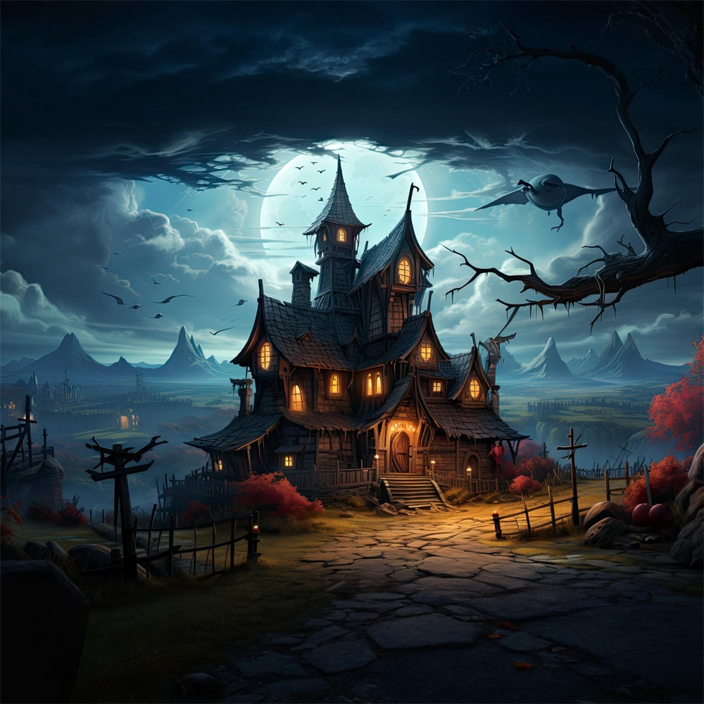 Vollmondnacht Halloween Spukhaus Kulisse RR7-510