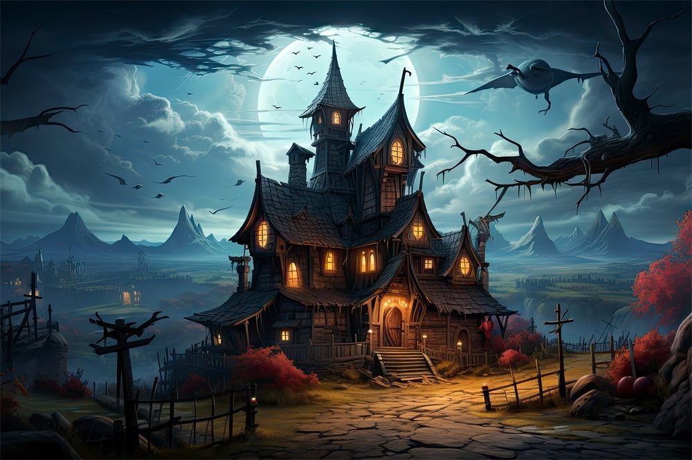 Vollmondnacht Halloween Spukhaus Kulisse RR7-510