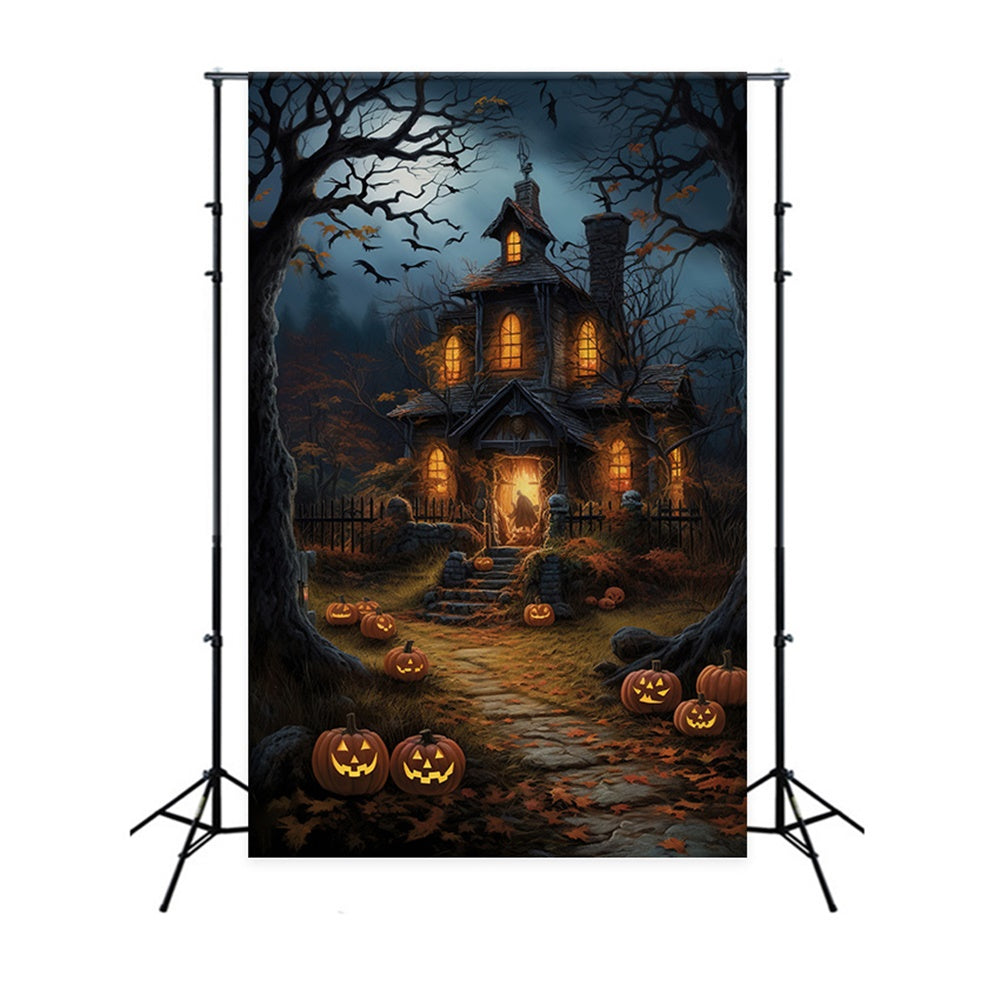 Halloween Nacht Wald Gespenstisches Haus Hintergrund RR7-517