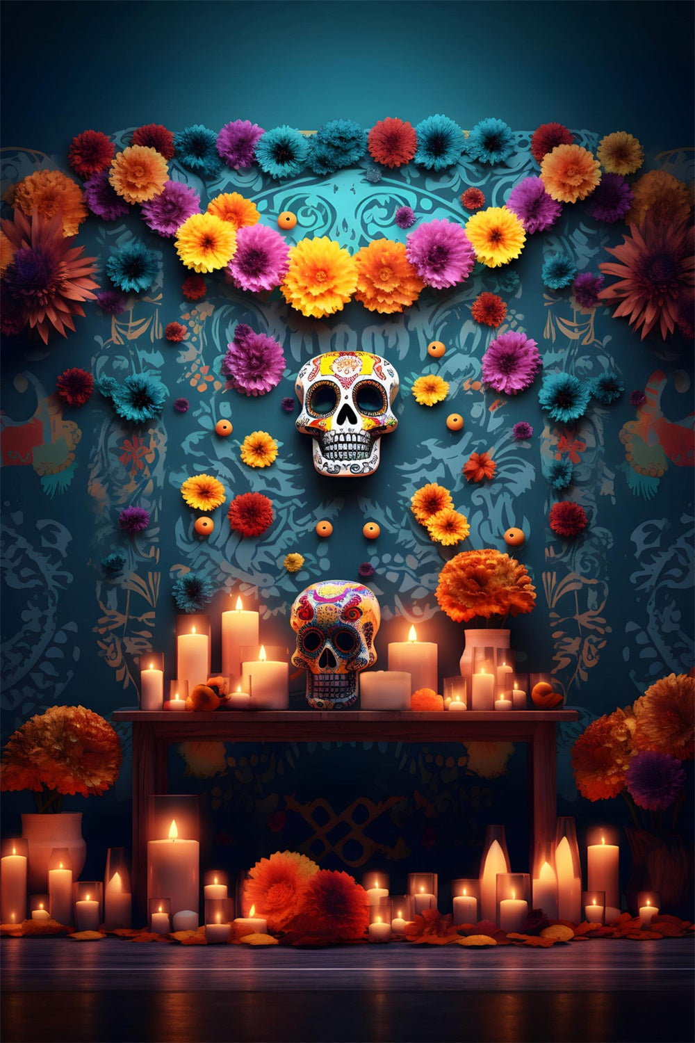 Halloween Gruselige Totenkopf Blume Wandkerze Hintergrund RR7-520