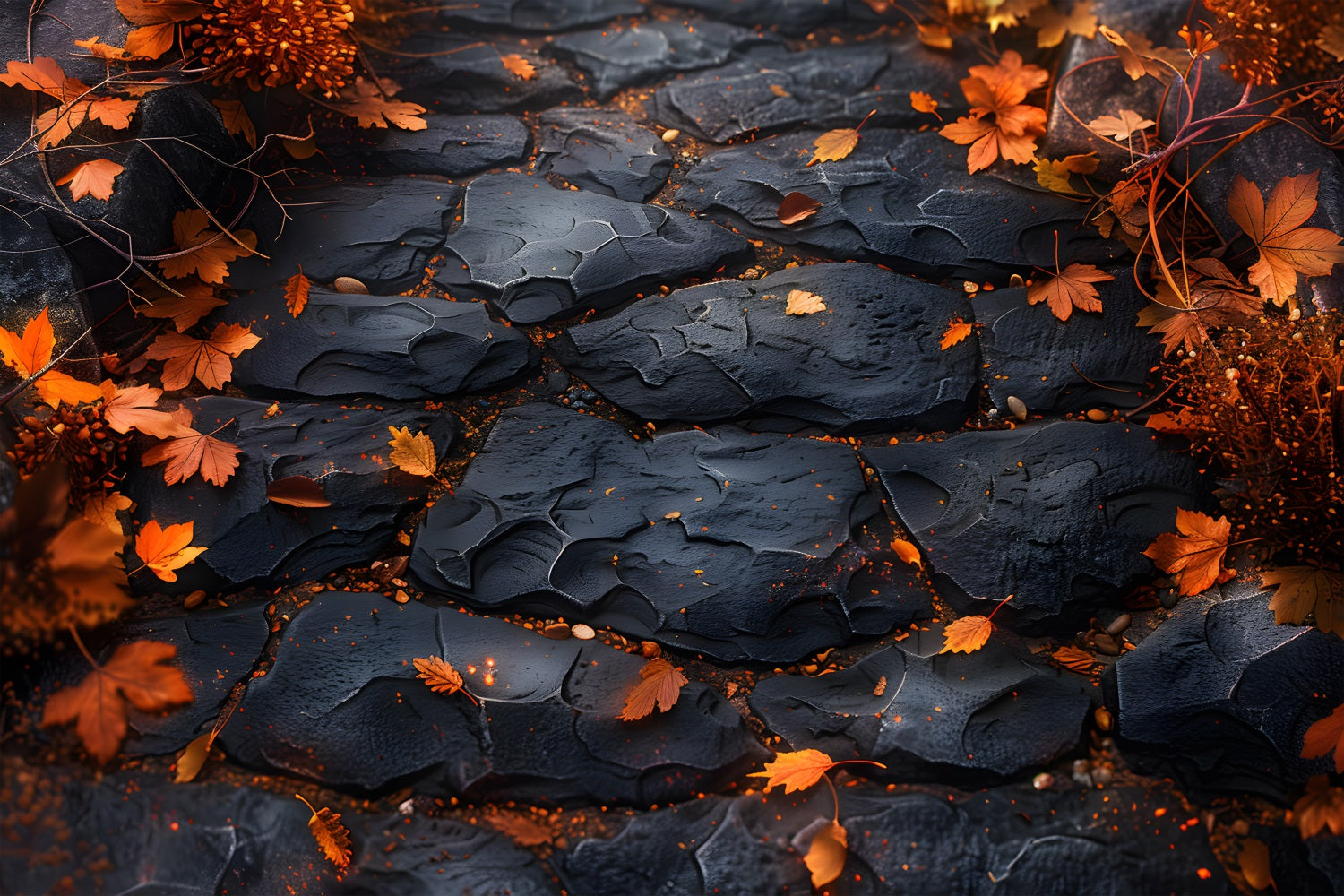 Maple Leaf Black Slate Path Floor Backdrop RR7-534