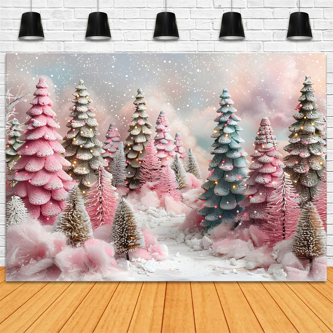 Pastellfarbener Weihnachts Wald Hintergrund RR7-599