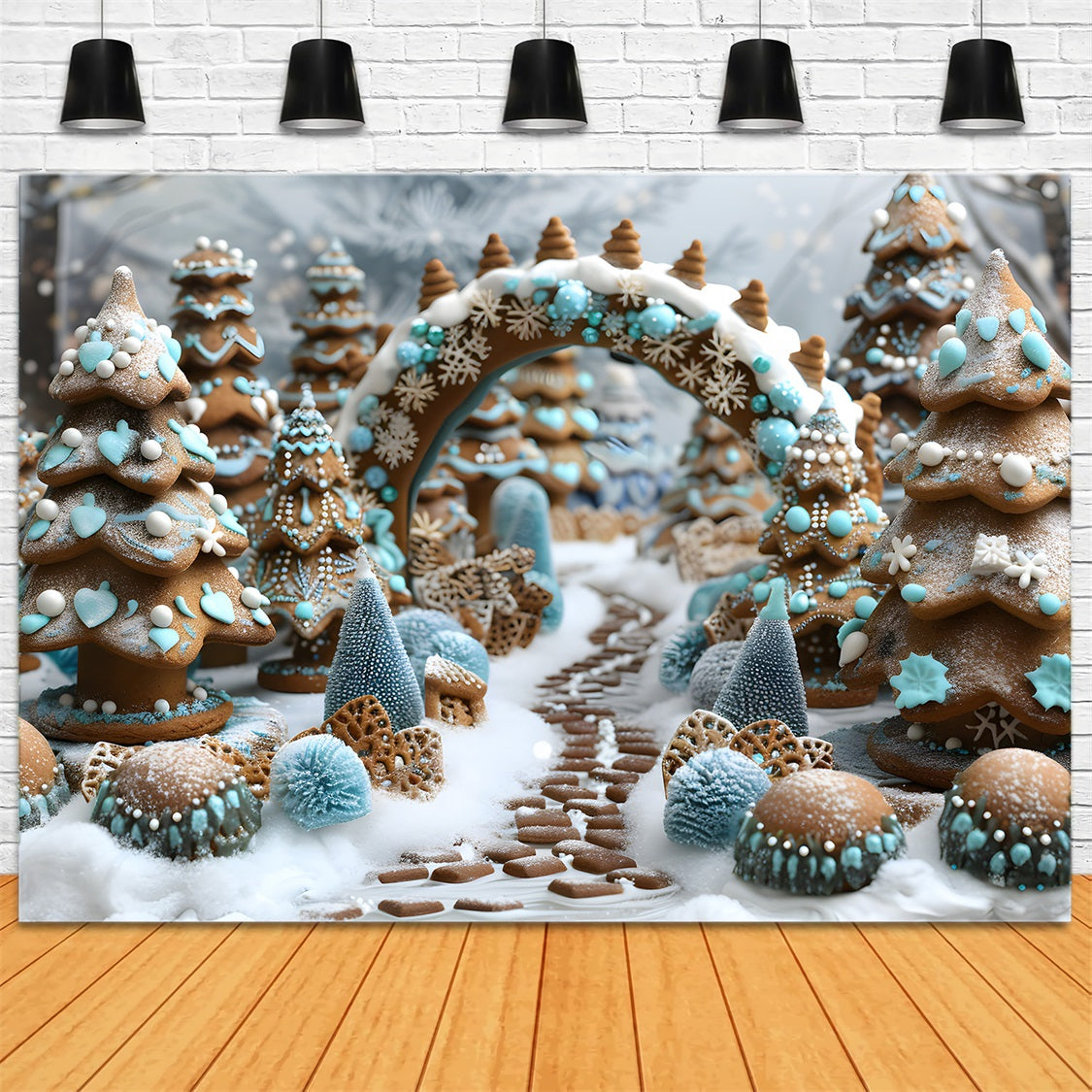 Weihnachtsbaum Lebkuchen Winterwunderland Weg Hintergrund RR7-617