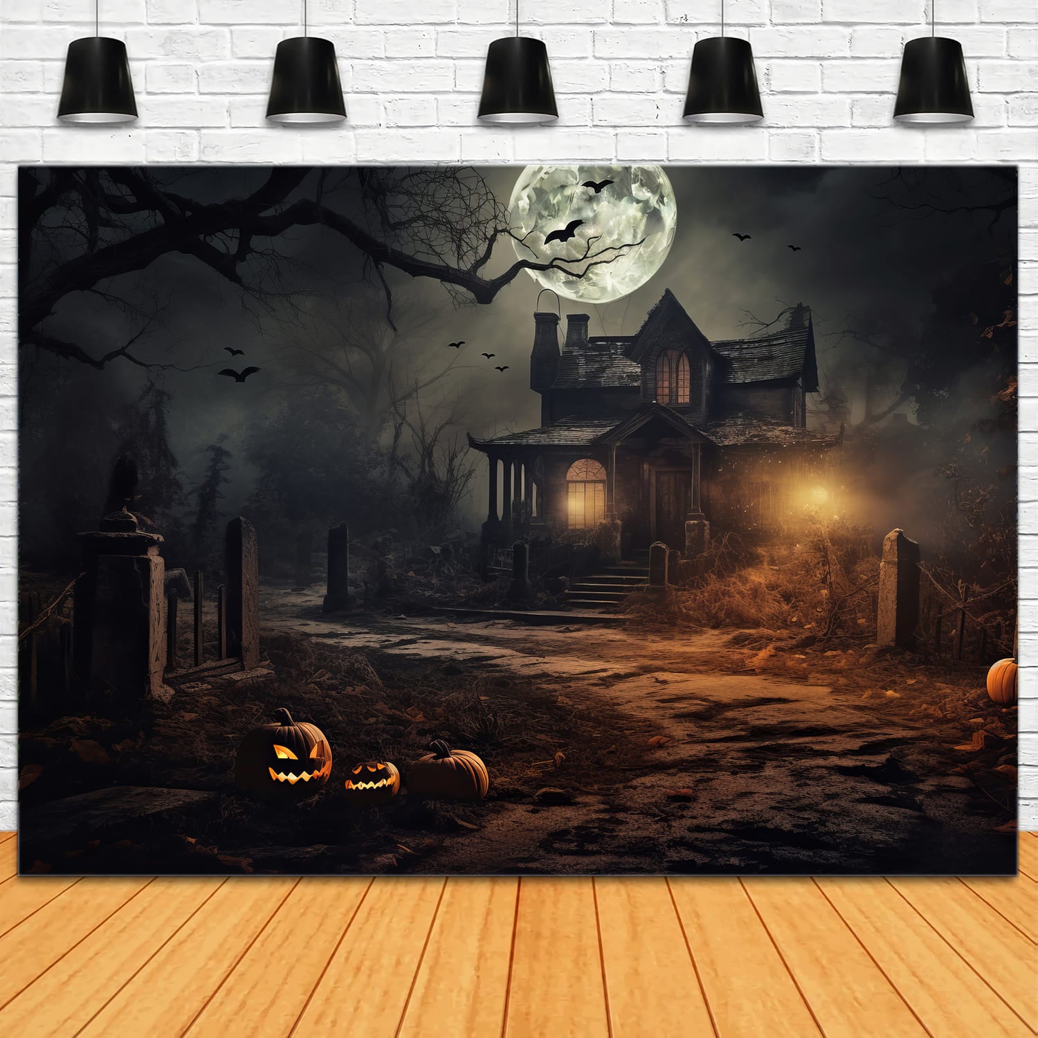 Halloween Wald mondbeschienene Nacht Fledermäuse Hintergrund RR7-65