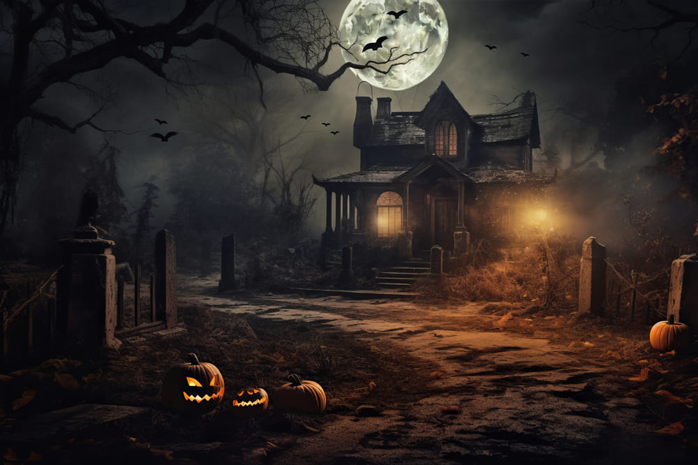 Halloween Wald mondbeschienene Nacht Fledermäuse Hintergrund RR7-65