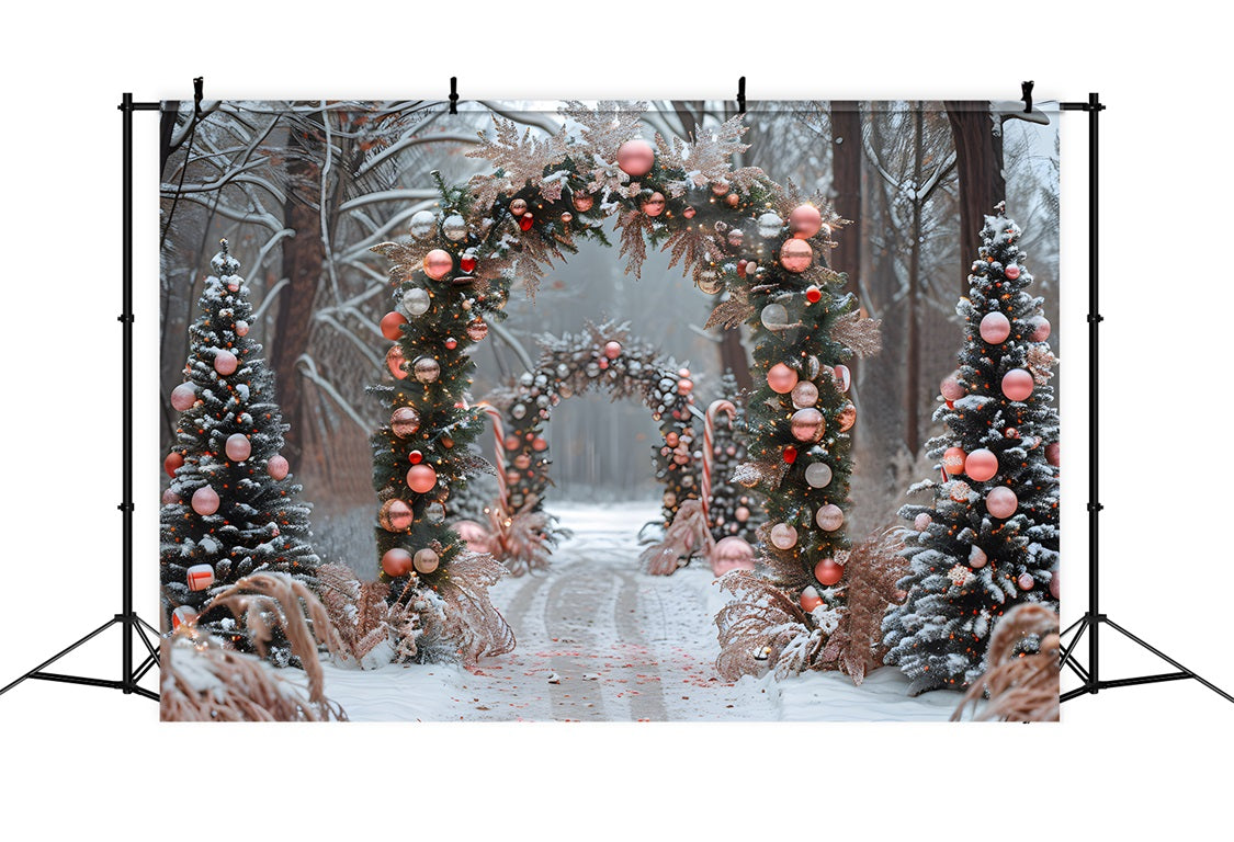 Weihnachten Rosa Ornament Zuckerstange Bogen Hintergrund RR7-655