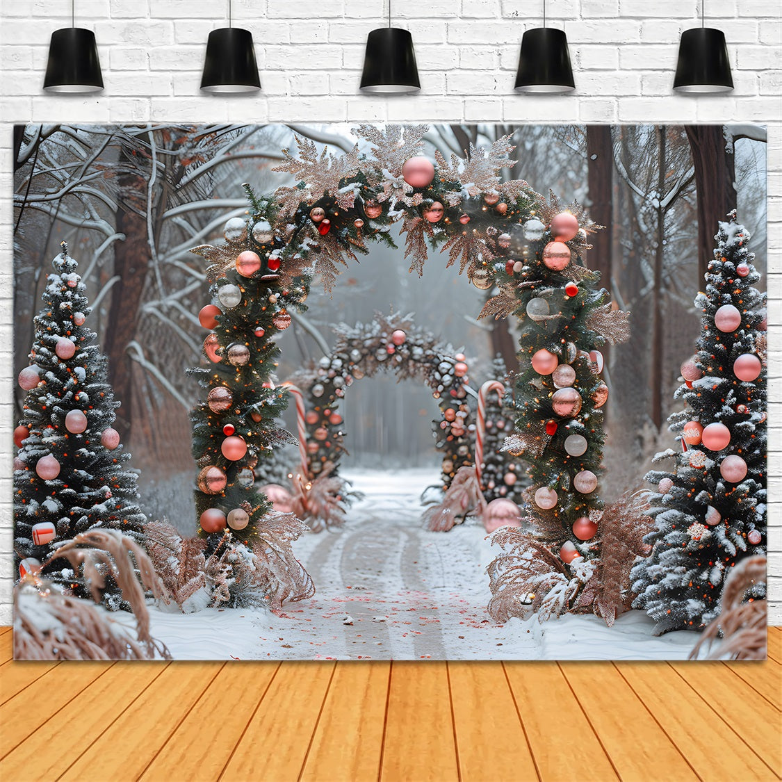 Weihnachten Rosa Ornament Zuckerstange Bogen Hintergrund RR7-655