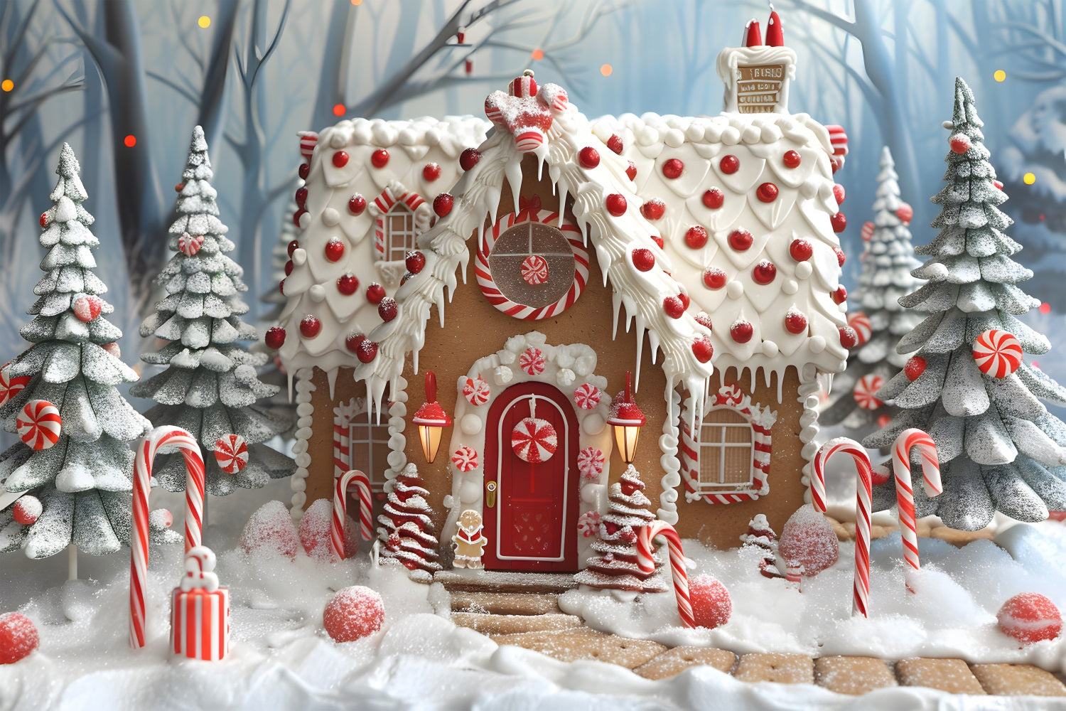 Weihnachts Pfefferminz Lebkuchenhaus Hintergrund RR7-658