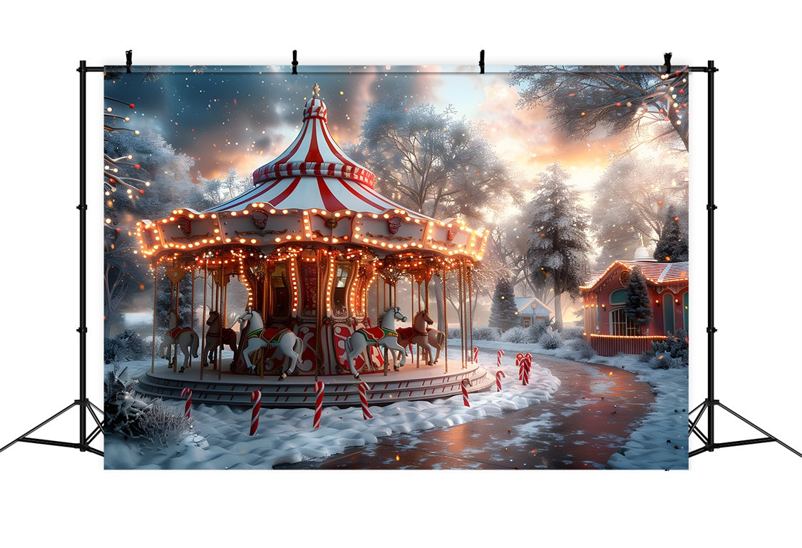 Weihnachten Karussell in der Abenddämmerung Winter Wonderland Hintergrund RR7-675