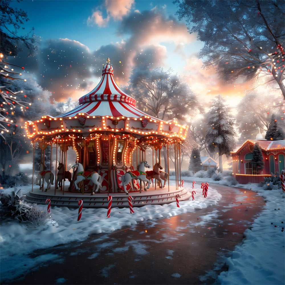 Weihnachten Karussell in der Abenddämmerung Winter Wonderland Hintergrund RR7-675