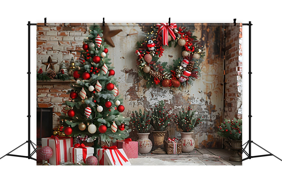 Weihnachten Gemütliche Backsteinmauer Rustikale Ornamente Hintergrund RR7-678