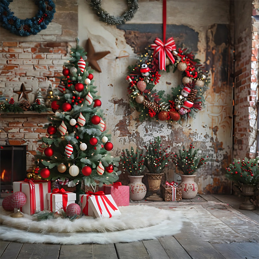 Weihnachten Gemütliche Backsteinmauer Rustikale Ornamente Hintergrund RR7-678
