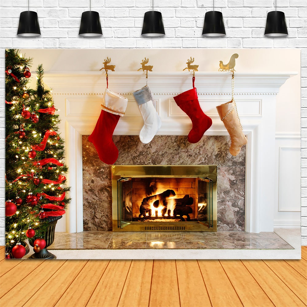 Weihnachtsbaum Weiß Kamin Strumpf Hintergrund RR7-711