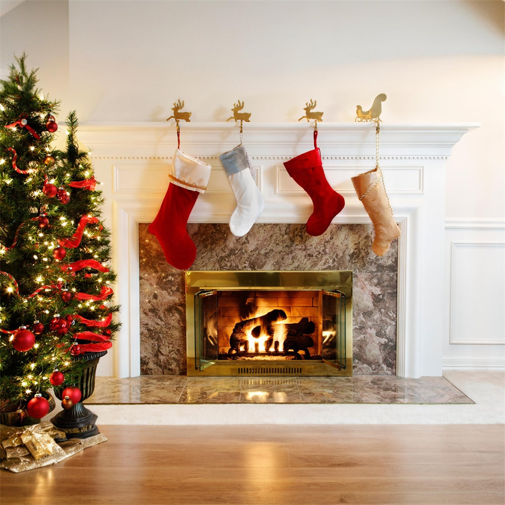 Weihnachtsbaum Weiß Kamin Strumpf Hintergrund RR7-711