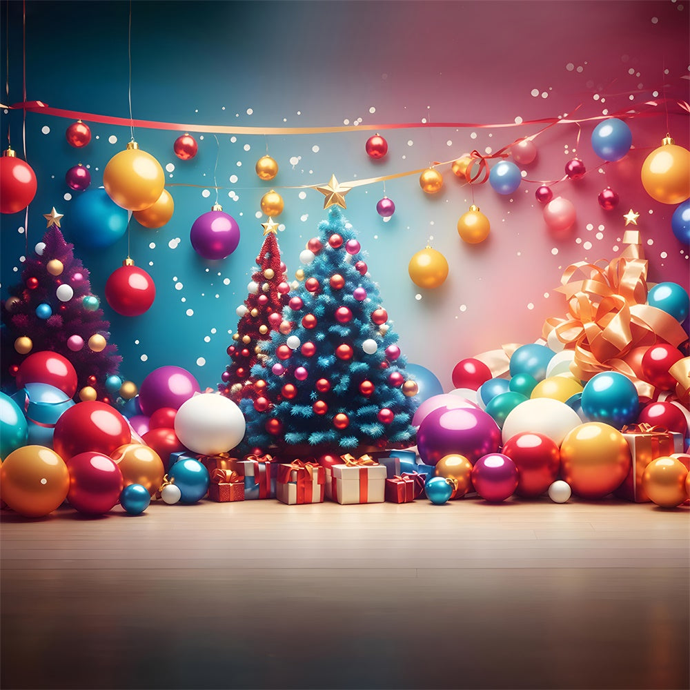 Bunte Weihnachtsbaum Lichter Kugeln Hintergrund RR7-724