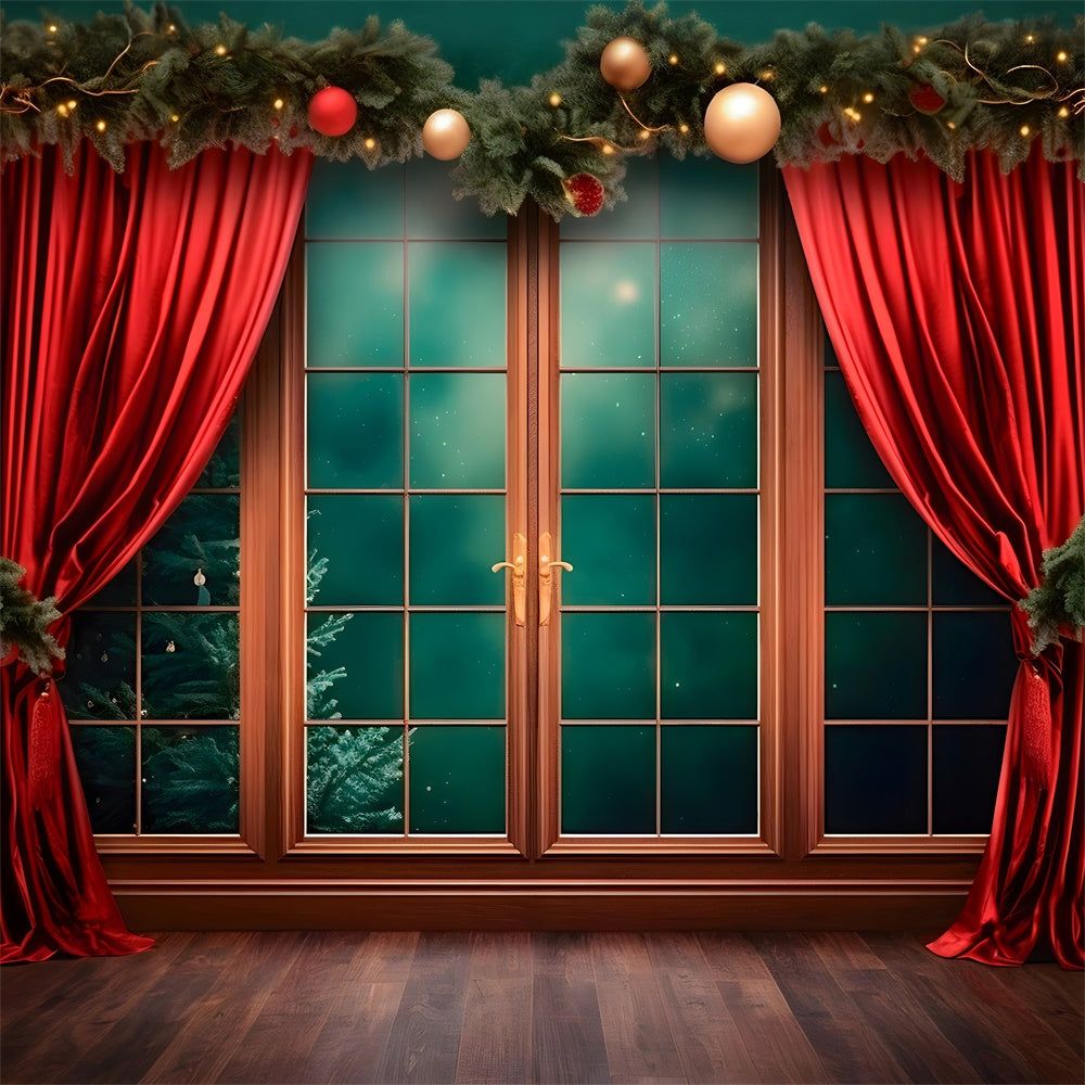 Roter Vorhang Fenster Weihnachten Hintergrund RR7-747