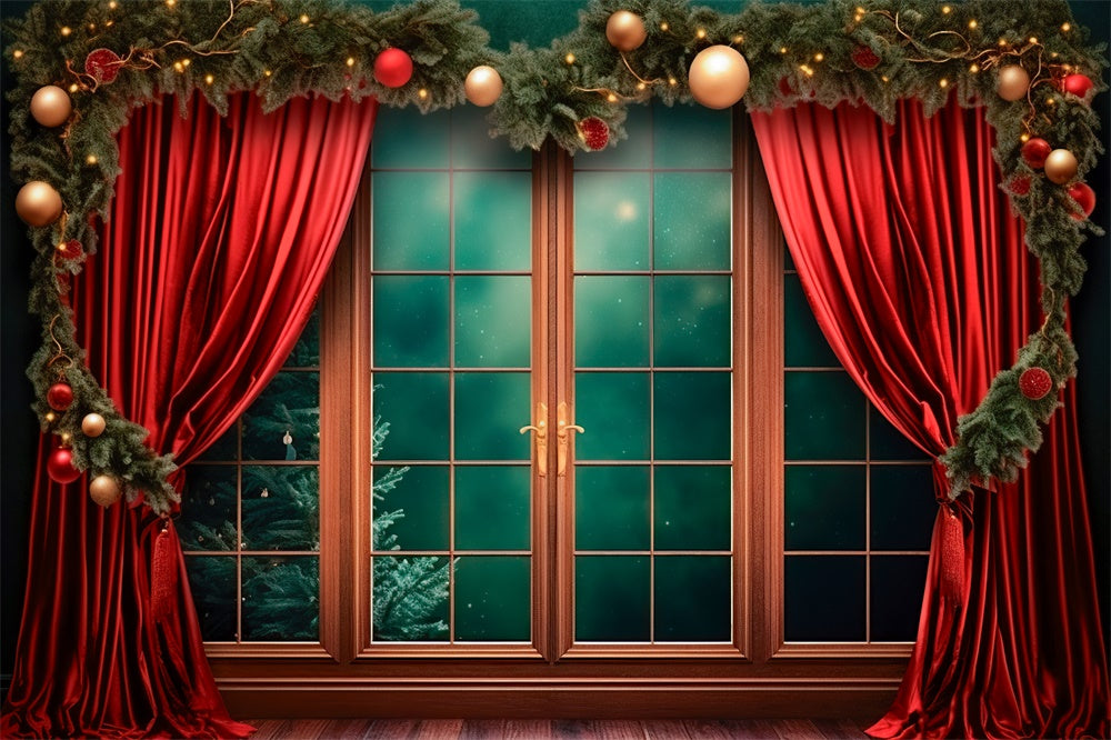 Roter Vorhang Fenster Weihnachten Hintergrund RR7-747