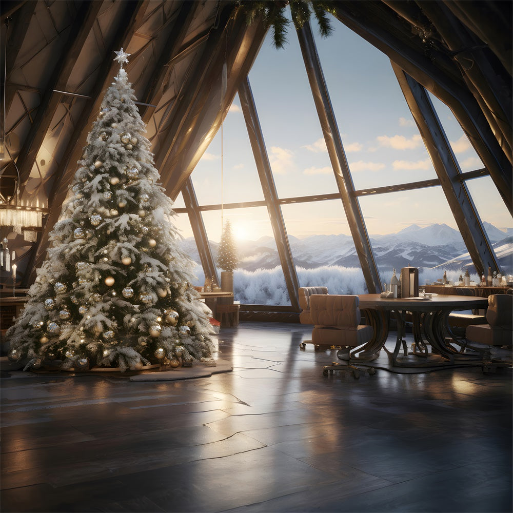 Weihnachtsbaum Fenster Bergblick Hintergrund RR7-754