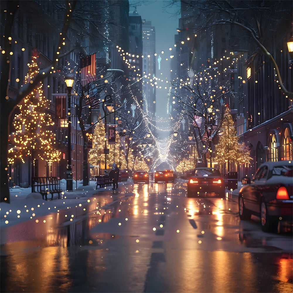 Weihnachtsbäume Lichter Straße Nacht Hintergrund RR7-780